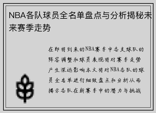 NBA各队球员全名单盘点与分析揭秘未来赛季走势